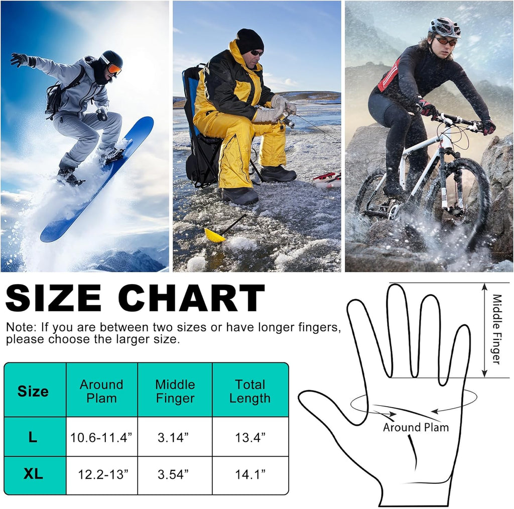 Electric Rechargeable Battery Heated Gloves - Waterproof Touchscreen for Outdoor Sports, Hiking, Skiing, Running, Work