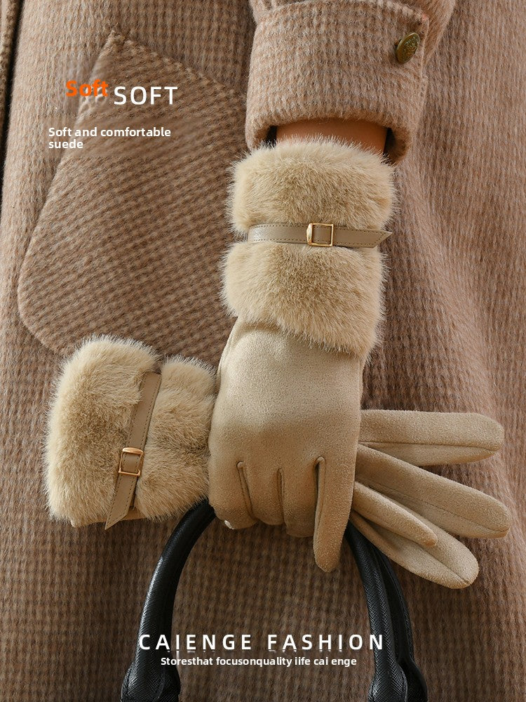 Winter Touchscreen Suede Plush Gloves